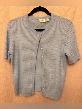 Cyrus Sky Blue Ribbed Knit Top with Button Detail